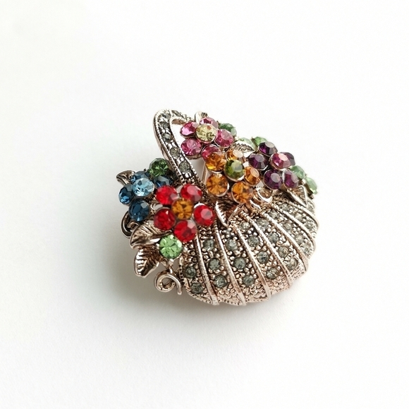 Basket of Flowers Brooch Pin Rose Gold Crystal NWT - Picture 3 of 7